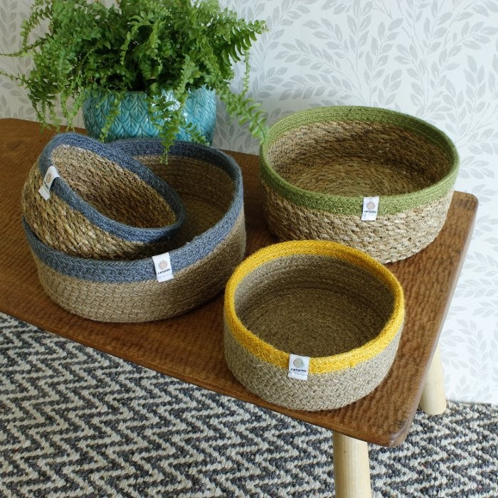 Jute Small Shallow Basket - Natural/Yellow