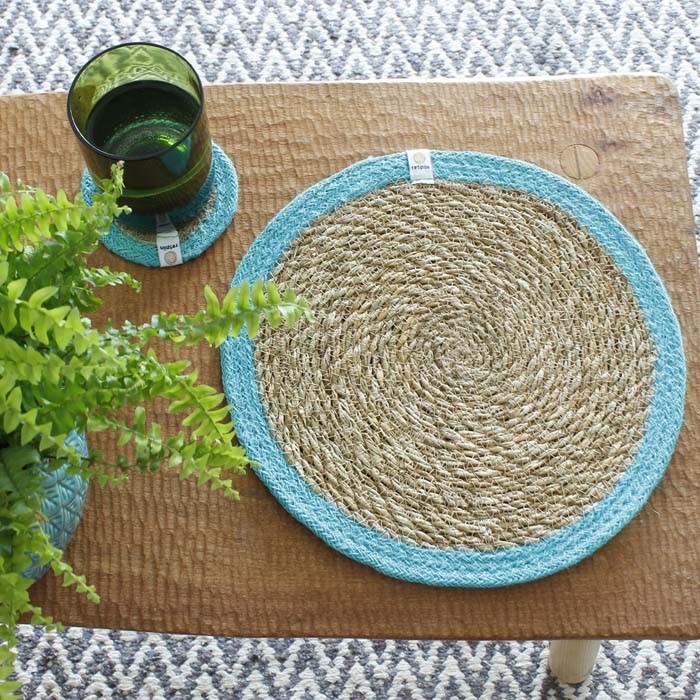 Seagrass & Jute Tablemat - Natural/Turquoise